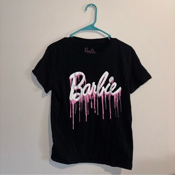 Barbie Tops - Barbie Drip Logo Black and Pink Tee